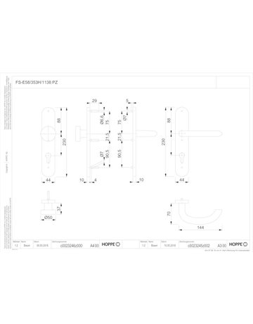 Bild HOPPE Wechselgarnitur Marseille FS-E58/353H/1138, Langschild, oval, Profilzylinder gelocht, Entfernung 72mm, Vierkant 9mm, Türstärke 40 - 65mm, Befestigungstechnik mit Stütznocken, grau, edelstahl matt-1
