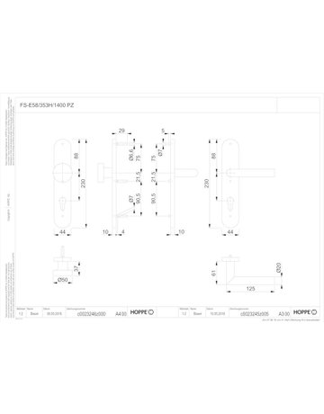 Bild HOPPE Wechselgarnitur Amsterdam FS-E58/353H/1400, Langschild, oval, Profilzylinder gelocht, Entfernung 72mm, Vierkant 9mm, Türstärke 40 - 65mm, Befestigungstechnik mit Stütznocken, grau, edelstahl matt-1
