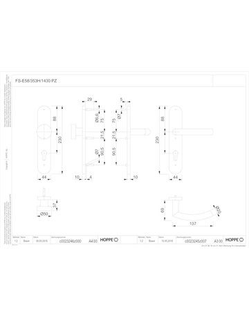 Bild HOPPE Wechselgarnitur Trondheim FS-E58/353H/1430, Langschild, oval, Profilzylinder gelocht, Entfernung 72mm, Vierkant 9mm, Türstärke 40 - 65mm, Befestigungstechnik mit Stütznocken, grau, edelstahl matt-1