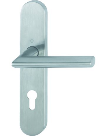 Bild HOPPE Drückergarnitur Stockholm FS-E1140/353H, Langschild, oval, Profilzylinder gelocht, Entfernung 72mm, Vierkant 9mm, Türstärke 40 - 65mm, Befestigungstechnik mit Stütznocken, grau, edelstahl matt-0