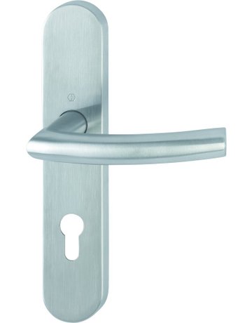 Bild HOPPE Drückergarnitur Trondheim FS-E1430/353H, Langschild, oval, Profilzylinder gelocht, Entfernung 72mm, Vierkant 9mm, Türstärke 40 - 65mm, Befestigungstechnik mit Stütznocken, grau, edelstahl matt-0
