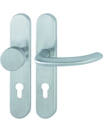 Bild HOPPE Wechselgarnitur Marseille FS-E58/353H/1138, Langschild, oval, Profilzylinder gelocht, Entfernung 72mm, Vierkant 9mm, Türstärke 40 - 65mm, Befestigungstechnik mit Stütznocken, grau, edelstahl matt-0
