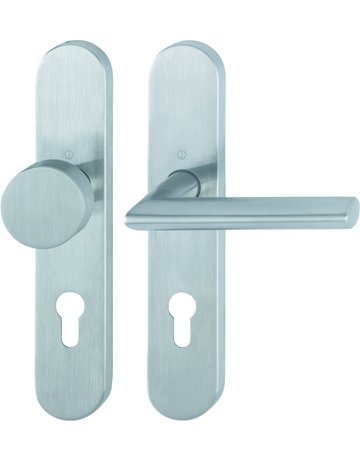 Bild HOPPE Wechselgarnitur Stockholm FS-E58/353H/1140, Langschild, oval, Profilzylinder gelocht, Entfernung 72mm, Vierkant 9mm, Türstärke 40 - 65mm, Befestigungstechnik mit Stütznocken, grau, edelstahl matt-0