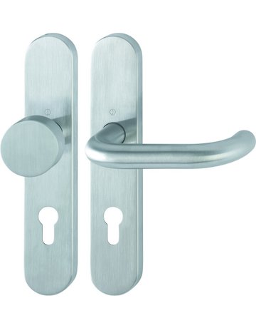 Bild HOPPE Wechselgarnitur Paris FS-E58/353H/138, Langschild, oval, Profilzylinder gelocht, Entfernung 72mm, Vierkant 9mm, Türstärke 40 - 65mm, Befestigungstechnik mit Stütznocken, grau, edelstahl matt-0