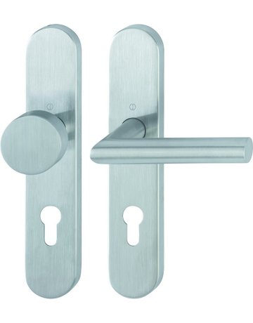Bild HOPPE Wechselgarnitur Amsterdam FS-E58/353H/1400, Langschild, oval, Profilzylinder gelocht, Entfernung 72mm, Vierkant 9mm, Türstärke 40 - 65mm, Befestigungstechnik mit Stütznocken, grau, edelstahl matt-0