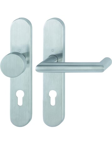 Bild HOPPE Wechselgarnitur Rotterdam FS-E58/353H/1401, Langschild, oval, Profilzylinder gelocht, Entfernung 72mm, Vierkant 9mm, Türstärke 40 - 65mm, Befestigungstechnik mit Stütznocken, grau, edelstahl matt-0