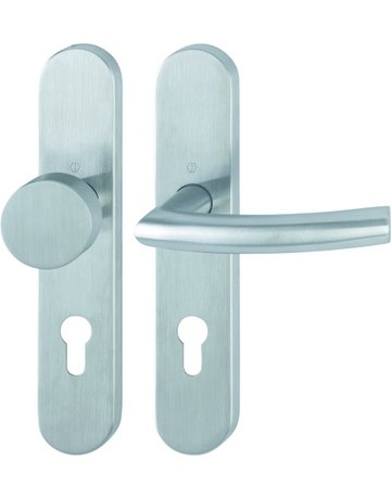 Bild HOPPE Wechselgarnitur Trondheim FS-E58/353H/1430, Langschild, oval, Profilzylinder gelocht, Entfernung 72mm, Vierkant 9mm, Türstärke 40 - 65mm, Befestigungstechnik mit Stütznocken, grau, edelstahl matt-0