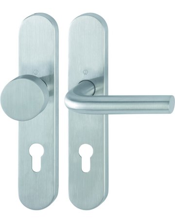 Bild HOPPE Wechselgarnitur Bonn FS-E58/353H/150, Langschild, oval, Profilzylinder gelocht, Entfernung 72mm, Vierkant 9mm, Türstärke 40 - 65mm, Befestigungstechnik mit Stütznocken, grau, edelstahl matt-0