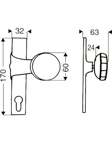Bild Knopfkurzschild 348/287 PZ 72 mm links EI Rowe Flachknopf gekröpft - Scheitter-1