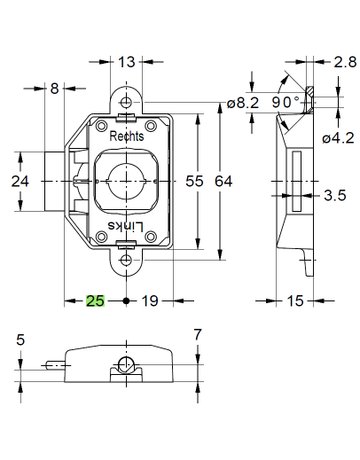 Bild System Drehstangen Schloss vernickelt 7581/25 ohne Schliesseinsatz für 6 mm Stg. - JuNie-2