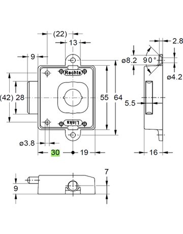 Bild System Drehstangen Schloss vernickelt 7781/30 ohne Schliesseinsatz für 8 mm Stg. - JuNie-2