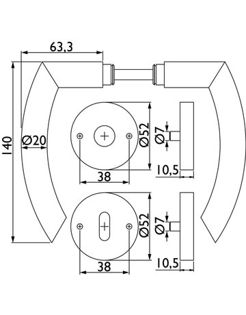 Bild Drücker-Rosettengarnitur Mars WC Edelstahl mit TS 38-42 mm - Topform-1