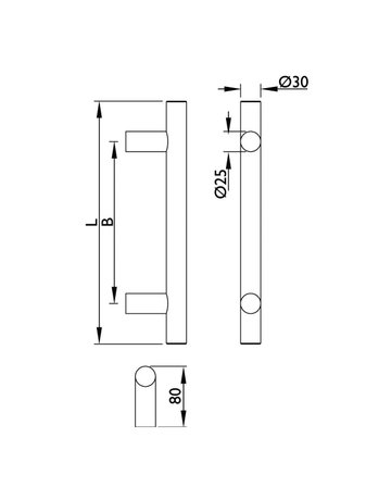 Bild Stossgriff Kassos gerade Stützen Ø 30 mm L 350 BA 210 mm Edelstahl mit - Topform-2