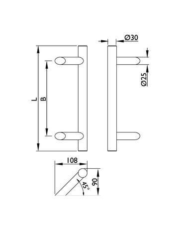 Bild Stossgriff Kassos 45° Stützen Ø 30 mm L 400 BA 300 mm Edelstahl mit - Topform-2