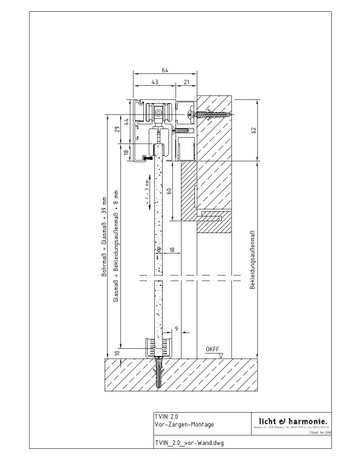 Bild Schiebetürbeschlagset Tvin 2.0 Glas Set vor der Wand vor Zarge L: 2200mm - Licht & Harmonie-1