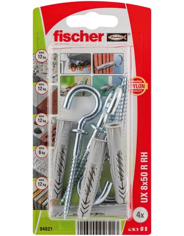 Bild Universaldübel UX 8x50mm,KU,m.Rundhaken,VE 4 - fischer-1