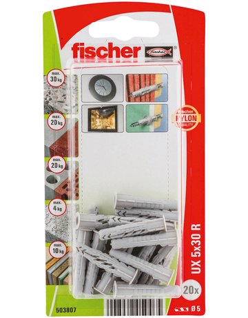 Bild Universaldübel UX 5x30mm,KU,m.Rand,VE 20 - fischer-1