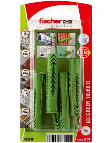 Bild Universaldübel UX Green 10x60mm,Kunststoff,VE 6 - fischer-1