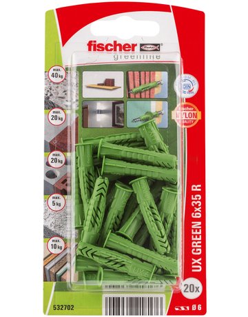 Bild Universaldübel UX Green 6x35mm,KU,m.Rand,VE 20 - fischer-1