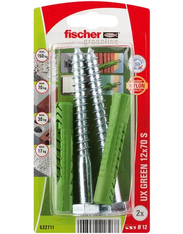 Bild Universaldübel UX Green 12x70mm,KU,m.Schraube,VE 4 - fischer-1