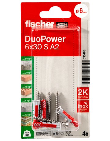 Bild Dübel DuoPower S A2 Kunststoff,6x30,VE 4 - fischer-1