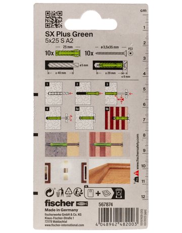 Bild Dübel SX Plus Green 5x25 S A2 K (10) - fischer-2