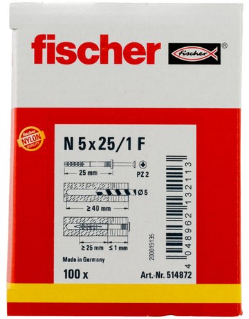 Bild Nageldübel N 5 x 25/1 F,zn Nylon,Stahl,zn - fischer-1