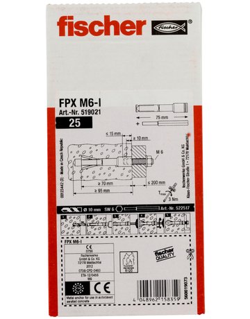 Bild Porenbetonanker FPX M6-I,zn Stahl,zn,Länge:75,Bohr-Ø:10,Außen-Ø:14 - fischer-2