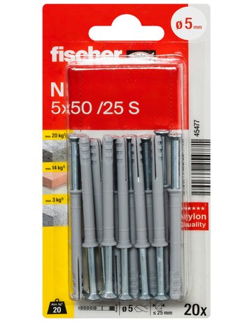 Bild Nageldübel N 5x50/25 mit Schraube 3,5x58Z,VE 20 - fischer-1
