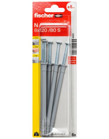 Bild Nageldübel N 8x120/80 mit Schraube 5x125Z,VE 6 - fischer-1