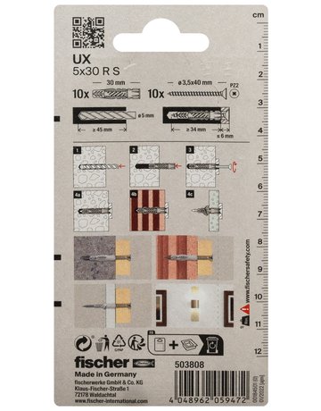 Bild Universaldübel UX 5x30mm,KU,m.Rand,m.Schraube,VE 10 - fischer-2