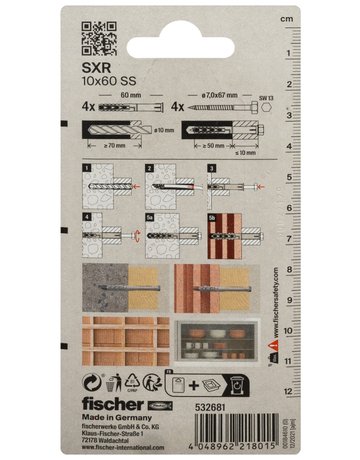 Bild Langschaftdübel SXR 10x60,m.Sechskantschraube,VE 4 - fischer-2