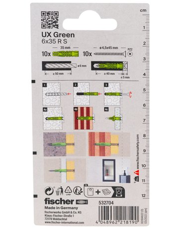 Bild Universaldübel UX Green 6x35mm,KU,m.Rand,m.Schraube,VE 10 - fischer-2