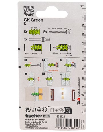 Bild Gipskartondübel GK Green S mit Schraube,22mm,Kunststoff,VE 5 - fischer-2