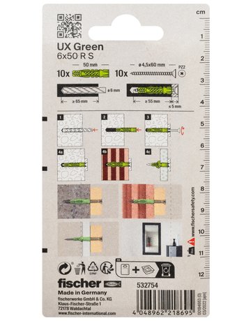 Bild Universaldübel UX Green 6x50mm,KU,m.Rand,m.Schraube,VE 10 - fischer-2
