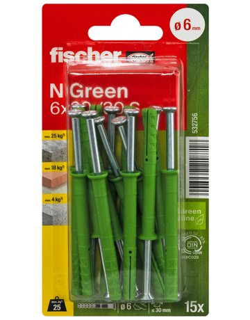 Bild Nageldübel N Green 6x60/30 mit Schraube 4x64Z,VE 15 - fischer-1