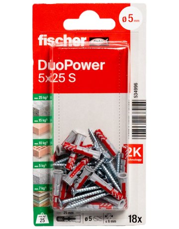 Bild Dübel DuoPower S Kunststoff,5x25,VE 18 - fischer-1
