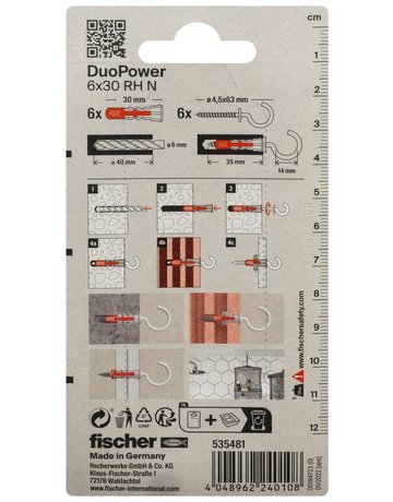 Bild Dübel DuoPower RH N Kunststoff,6x30,VE 6 - fischer-2