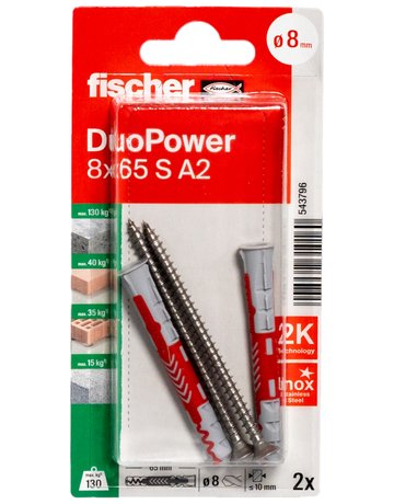 Bild Dübel DuoPower S A2 Kunststoff,8x65,VE 2 - fischer-1
