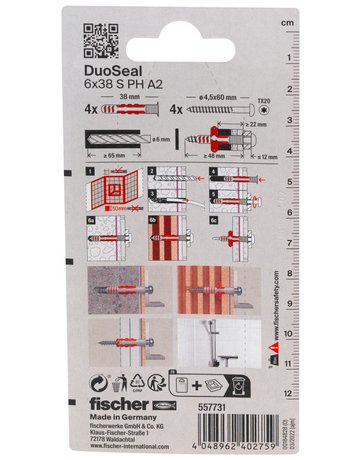 Bild Dübel DuoSeal S PH TX A2 Kunststoff,6x38,VE 4 - fischer-3
