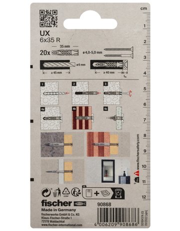 Bild Universaldübel UX 6x35mm,KU,m.Rand,VE 20 - fischer-2