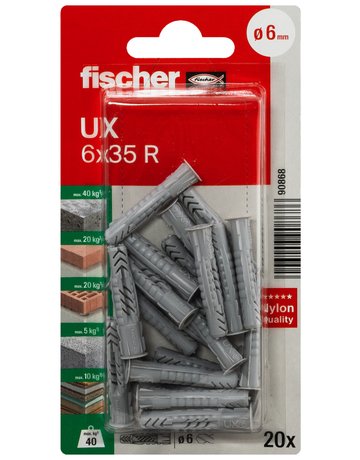 Bild Universaldübel UX 6x35mm,KU,m.Rand,VE 20 - fischer-1