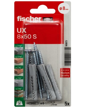 Bild Universaldübel UX 8x50mm,KU,m.Schraube,VE 5 - fischer-1