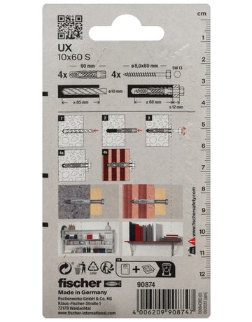 Bild Universaldübel UX 10x60mm,KU,m.Schraube,VE 4 - fischer-2