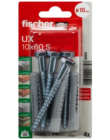 Bild Universaldübel UX 10x60mm,KU,m.Schraube,VE 4 - fischer-1