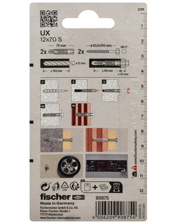 Bild Universaldübel UX 12x70mm,KU,m.Schraube,VE 2 - fischer-2