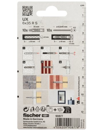 Bild Universaldübel UX 6x35mm,KU,m.Rand,m.Schraube,VE 10 - fischer-2