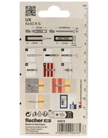 Bild Universaldübel UX 6x50mm,KU,m.Rand,m.Schraube,VE 10 - fischer-2