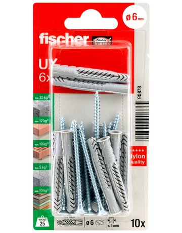 Bild Universaldübel UX 6x50mm,KU,m.Rand,m.Schraube,VE 10 - fischer-1
