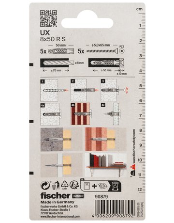 Bild Universaldübel UX 8x50mm,KU,m.Rand,m.Schraube,VE 5 - fischer-2